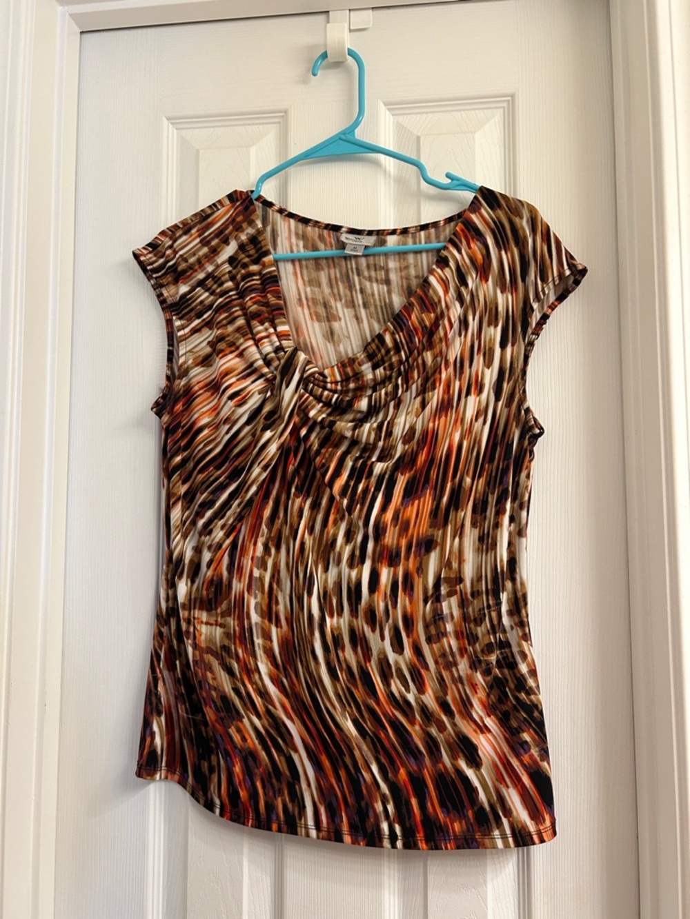 Worthington Brown Orange Multi-Print Drape Neck Blouse